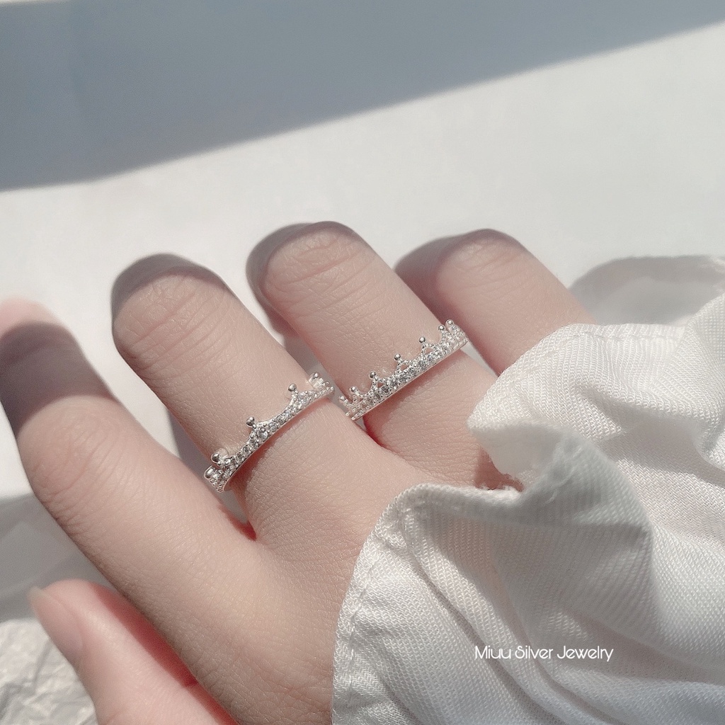 Nhẫn bạc nữ Miuu Silver vương miện đính đá Queen Ring