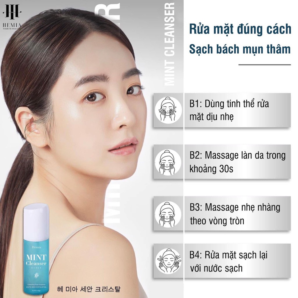 [Chính Hãng] Tinh Thể Rửa Mặt Mint Cleanser Hemia Hàn Quốc - Dưỡng Trắng, Làm Sạch Da, Cấp Ẩm, Kiềm Dầu, Ngừa Mụn | BigBuy360 - bigbuy360.vn