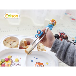 Đũa Inox tập ăn xỏ ngón Edison - hình Pororo (tay phải)