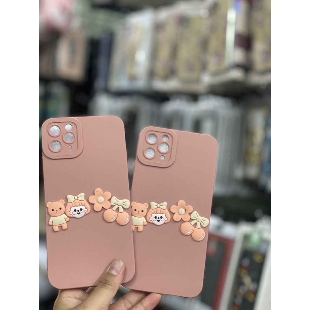💕 CUTE CHARM HÌNH DÁN CHÌM 💕 Ốp lưng IPHONE cạnh vuông bảo vệ camera Gấu Brown candy hồng 7 8 X XS 11 12 13 PLUS PRO MAX