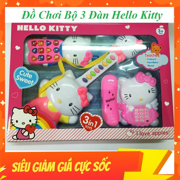 Bộ Đồ Chơi Đàn Hello Kitty Gồm 3 Chiếc Khác Biệt, Màu Hồng Đặc Trưng, Phát Nhạc Vui Nhộn