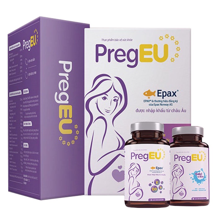 PregEU - Cung cấp DHA, EPA, Vitamin, hỗ trợ giảm mệt mỏi trong giai đoạn thai kỳ (hộp 2 lọ x 30 viên)