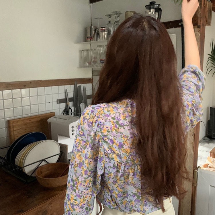 Áo Sơ Mi Chiffon Tay Dài Dáng Rộng In Hoa Phong Cách Hàn Quốc Thời Trang Mùa Xuân Mới Cho Nữ