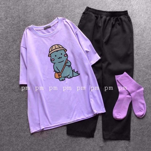 Sét áo khủng long đội mũ+quần Kaki T&amp;T áo thun nam nữ, quần kaki, quần nữ, sét bộ mặc ở nhà - LEEDA MODY