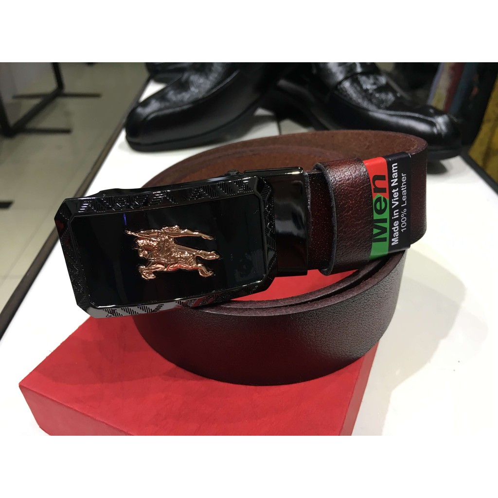 Dây lưng da bò cao cấp mặt chữ nhật họa tiết vintage