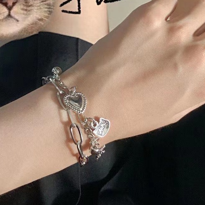 Vòng tay mèo kitty 2 lớp trái tim tình yêu