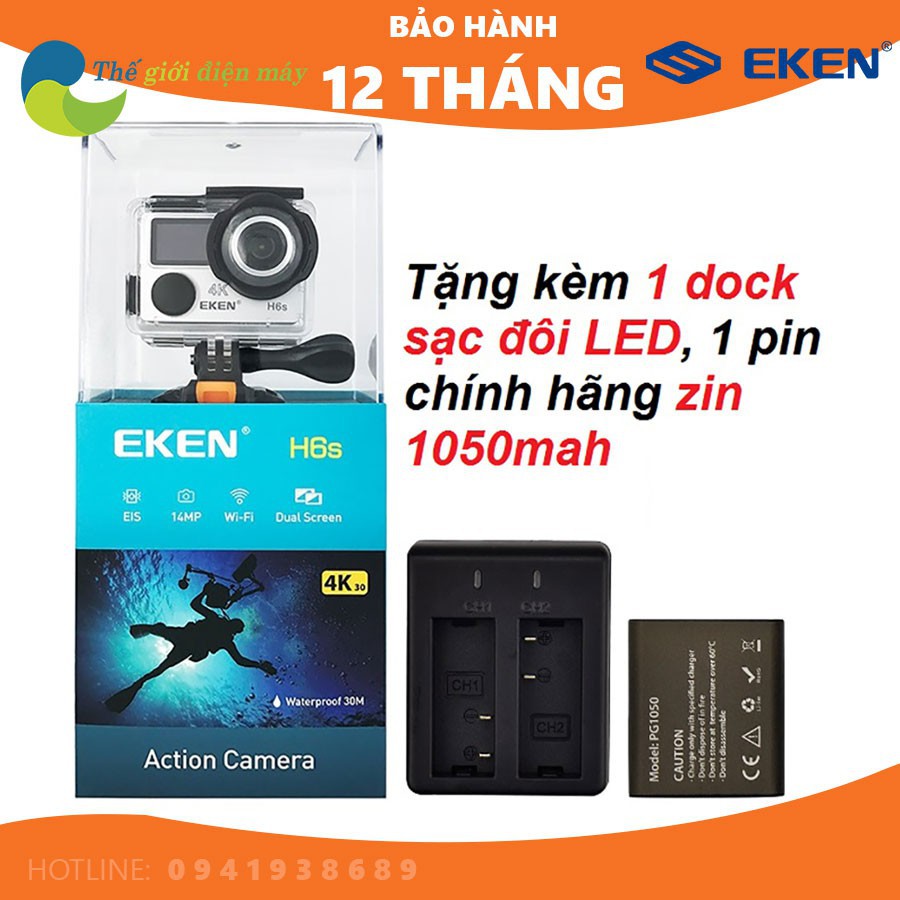 Camera hành trình EKEN H6S phiên bản mới tặng kèm dock sạc đôi và pin 1050 bảo hành 12 tháng, đổi trả 1 vs 1 camera eken