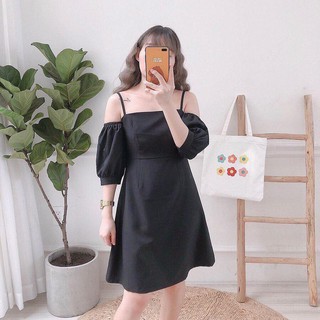 Đầm 2 dây rớt vai tay bo