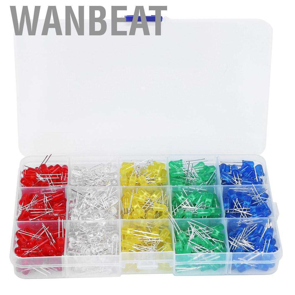 Wanbeat 500Pcs LED Light Diode Anti-Corrosion Plastic 5mm Blue/Green/Yellow/White/Red