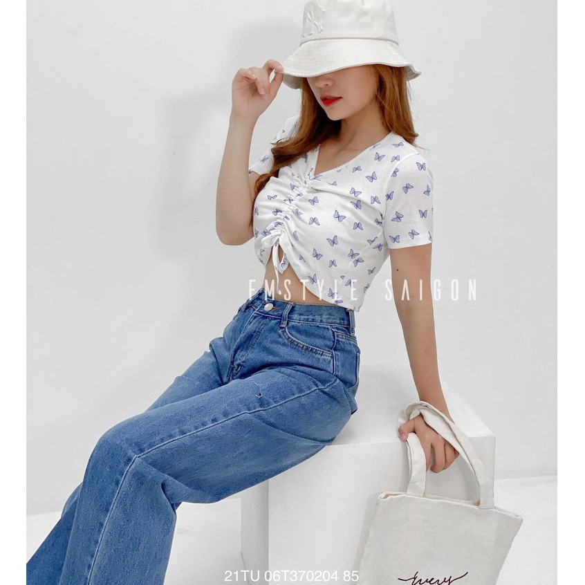 Áo hoa cổ tim rút ngực crop ulzzang thời trang nữ Fmstyle Saigon 21TU06T370204