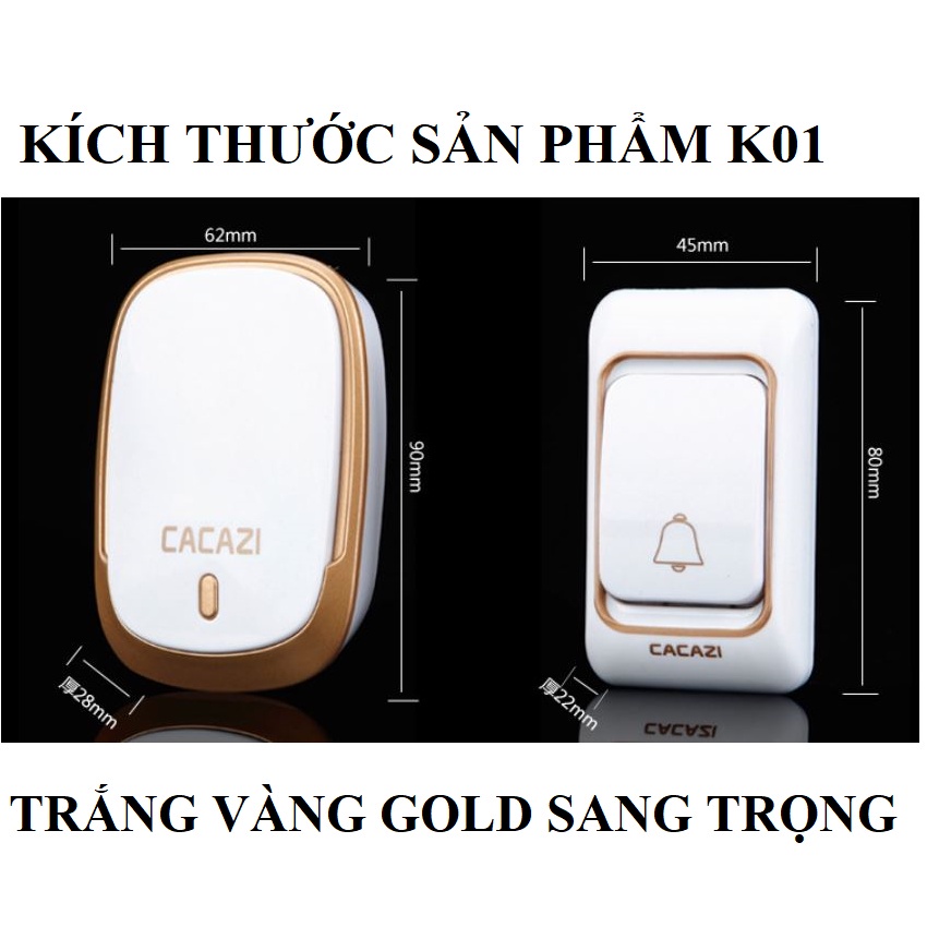 [Có bảo hành] Chuông cửa không dây chống nước khoảng cách 300m nhãn hiệu Cacazi-K01