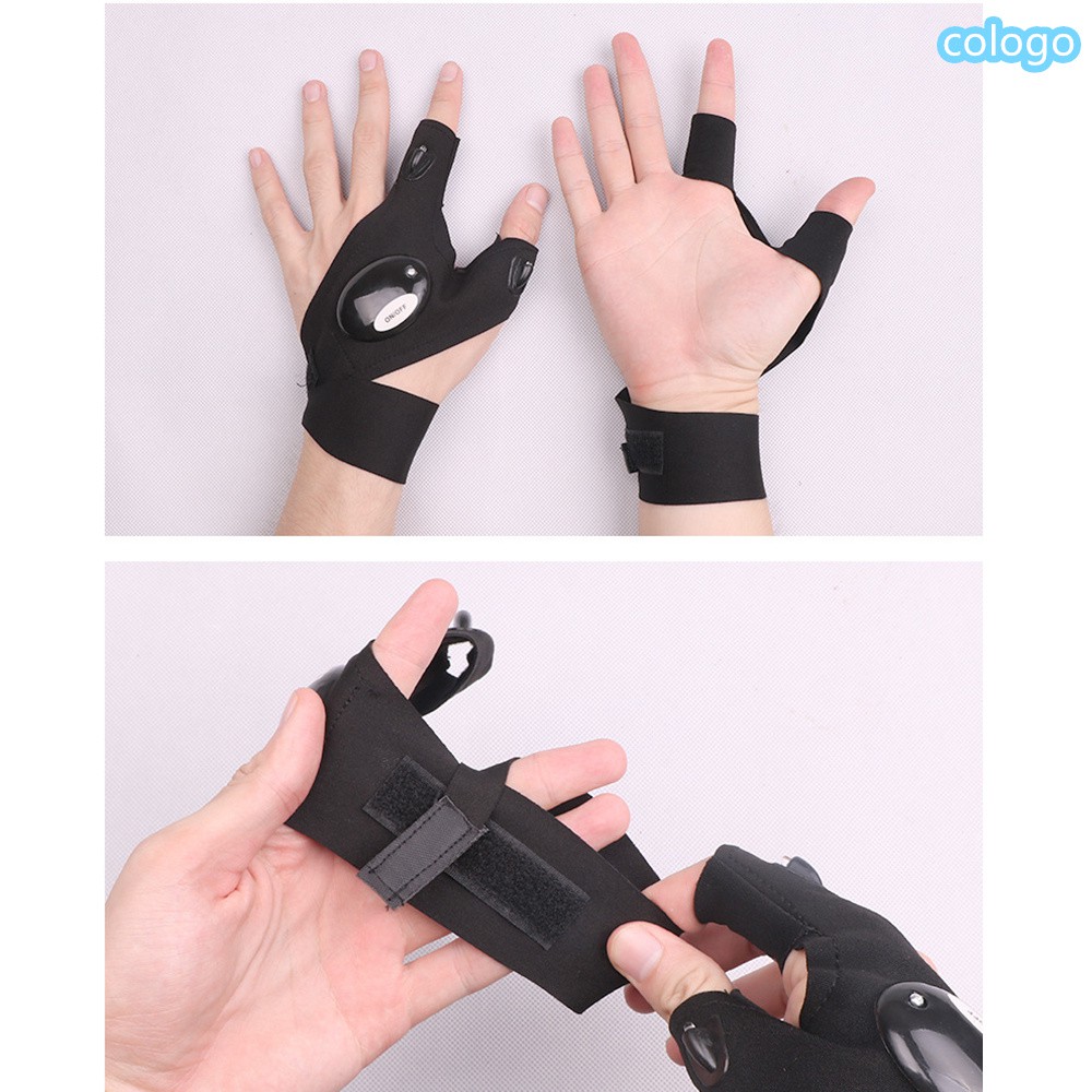Găng tay có 2 ngón hở gắn đèn LED dùng khi đi dã ngoại tiện dụng | BigBuy360 - bigbuy360.vn
