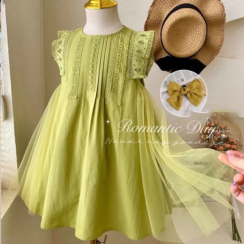 Váy babydoll màu xanh bơ siêu xinh cho bé gái hàng chuẩn Quảng Châu