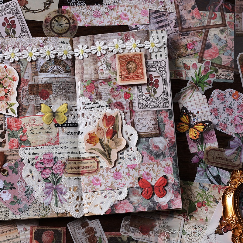 Bộ 100 Sticker Dán Trang Trí Sổ Lưu Niệm Theo Phong Cách Vintage