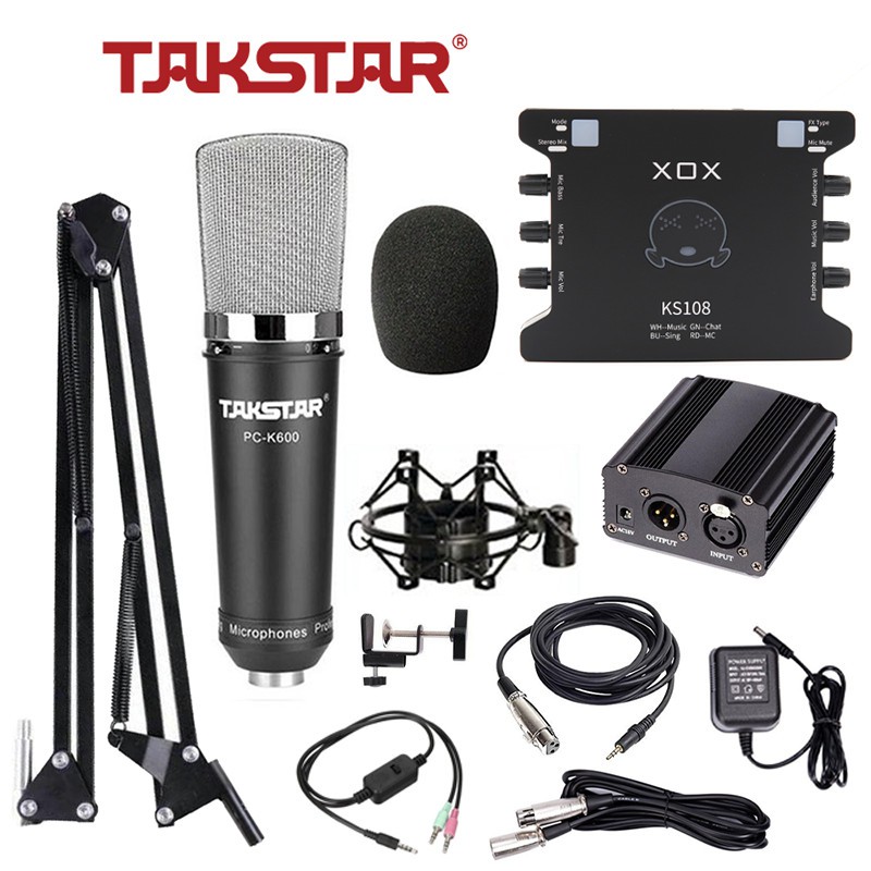 [CHÍNH HÃNG] Combo livestream karaoke, thu âm chuyên nghiệp Soundcard XOX-K10/KS108, Mic PC-K600 và phụ kiện