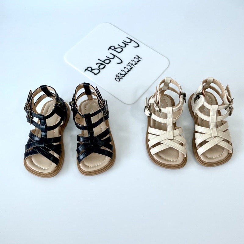 SANDAL CHIẾN BINH CHO BÉ GÁI , DÉP SANDAL BÉ GÁI MÀU ĐEN VÀ KEM CHẤT DA GIẢ CÁ SẤU XỊN ĐẸP ( CB22112 )