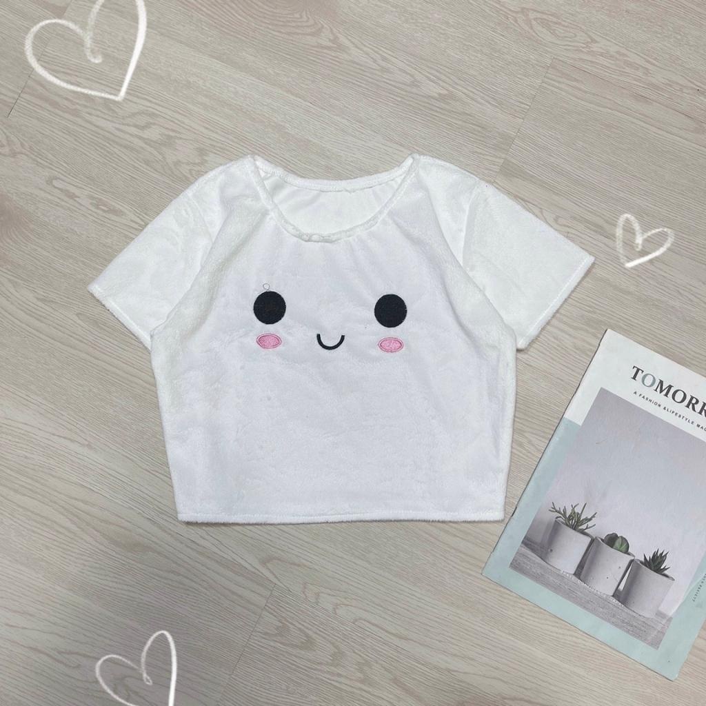 Áo croptop nữ thêu hình mèo dễ thương, chất vải lông mềm mịn mặc ấm Linnie L13