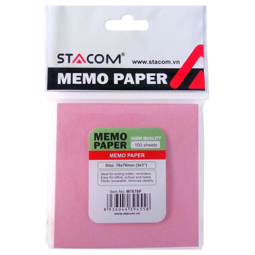 Giấy Note Stacom 76x76mm M7676P - Màu Hồng