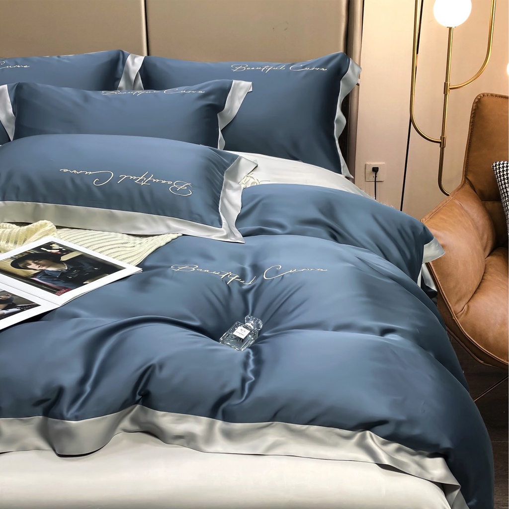 Bộ Chăn Ga Gối Lụa Tencel Cao Cấp Sang Xịn Mịn Mát Gồm Chăn Drap Gối Sét 4 Món - Nhập Khẩu Chính Hãng