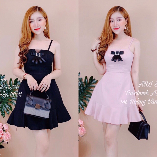 Đầm 2 Dây Đuôi Cá Tag Nơ Tiểu Thư