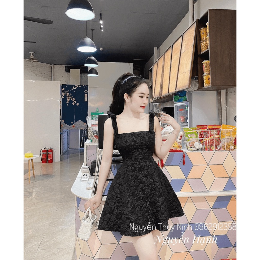 (Free ship) Mẫu Mới Thiết Kế -- Đầm Gấm Xốp Hai Dây Có Mút Có Lót Quần Hợp Thời Trang UP HHP Fashion