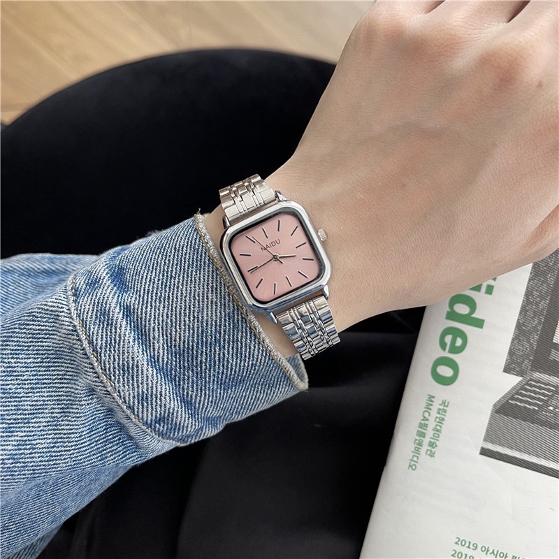 Đồng hồ nữ NAIDU chính hãng mặt vuông 26mm giá rẻ dáng sang trọng freesize