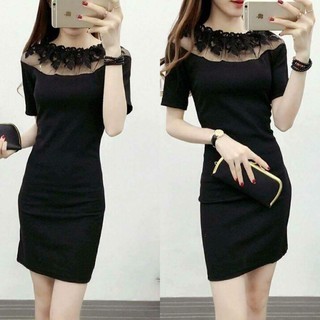 ĐẦM LEN ÔM BODY PHỐI REN HOA CỔ SANG TRỌNG - HÀNG NHẬP KHẨU