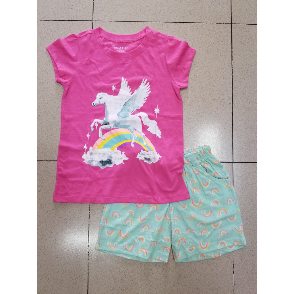 Bộ thun cotton in ngựa cầu vồng mát rượi mùa hè nhỏ và lớn