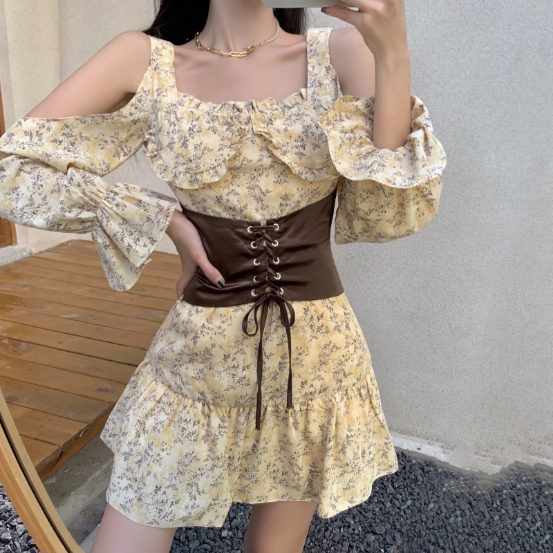 Đầm Hoa Tay Phồng Thời Trang Mùa Thu Xinh Xắn Dành Cho Nữ