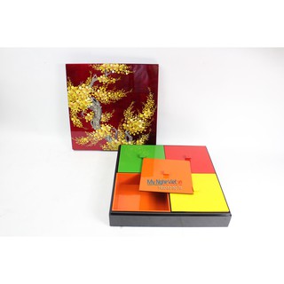 KHAY MỨT TẾT - HỘP MỨT TẾT SƠN MÀI CAO CẤP nền đỏ hoa vàng MNV-HM02-3, sales sốc cuối năm