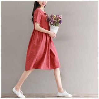 MYC 1174 Váy Bầu Chấm Bi Đỏ Nơ Cổ