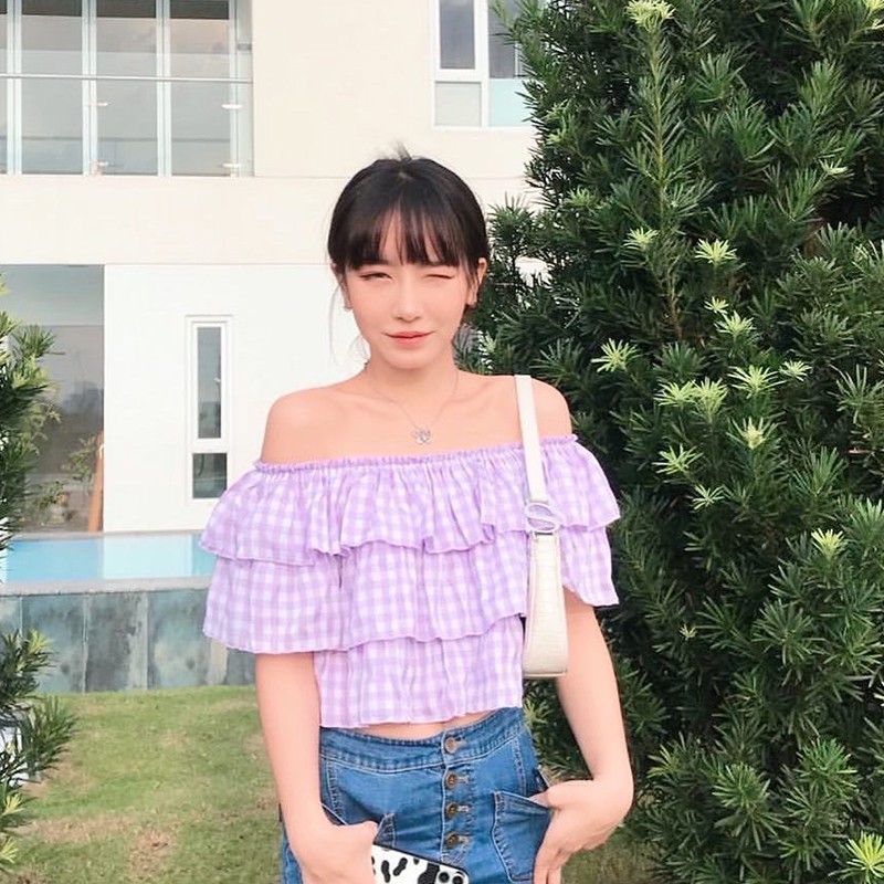 Áo trễ vai 3 tầng tím tingoan BOY BYE OFF/PP | BigBuy360 - bigbuy360.vn