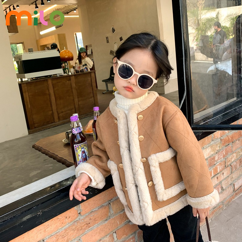 Milo Áo Khoác Da Lộn Tay Dài Thời Trang Mùa Đông Dành Cho Bé Gái