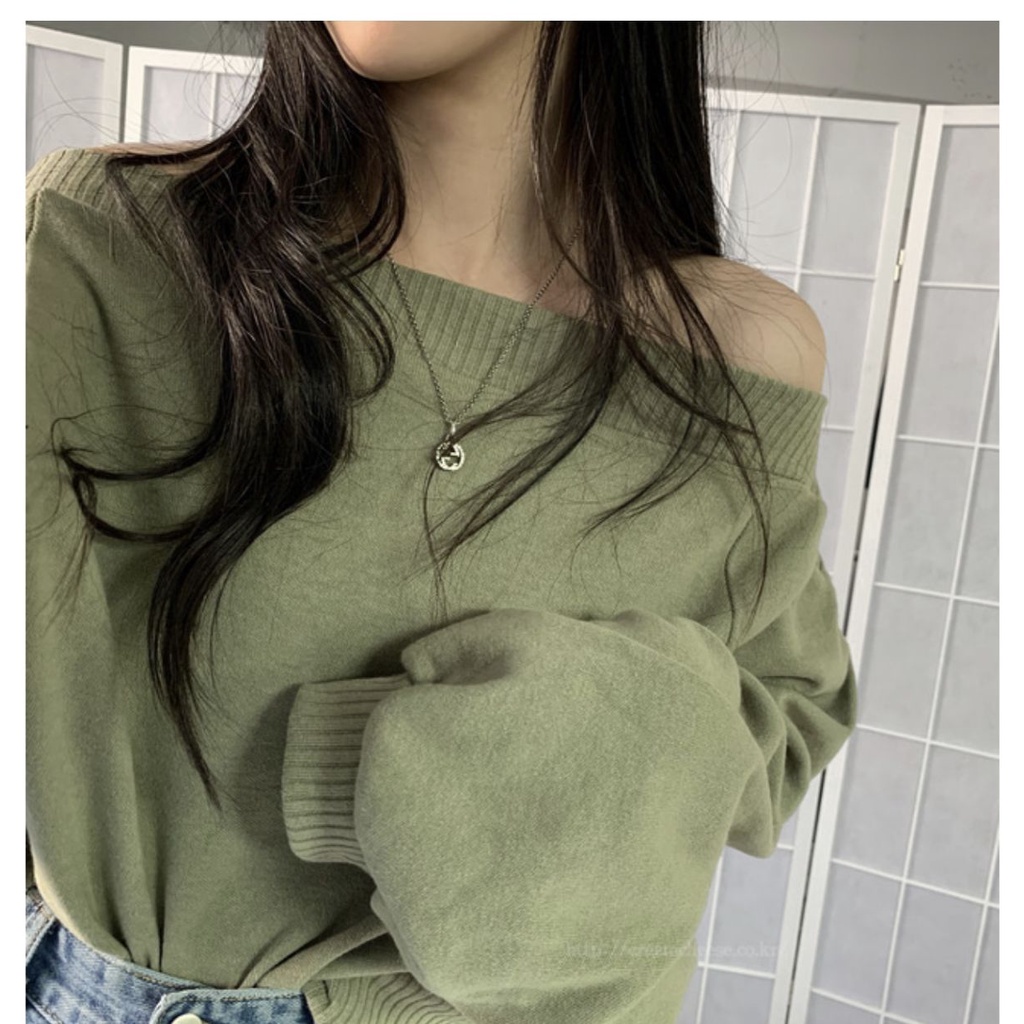 Áo Sweater Dệt Kim Trễ Vai Phong Cách Hàn Quốc Gợi Cảm 2021