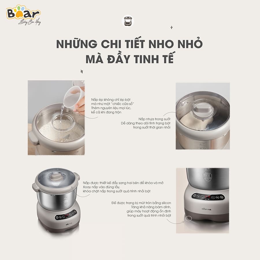 Máy Nhồi Trộn Bột Tự Động Bear Đa Năng Trộn Nhồi Ủ Bột Tự Động Dung Tích 3.5L, 5L, 7L- Himect