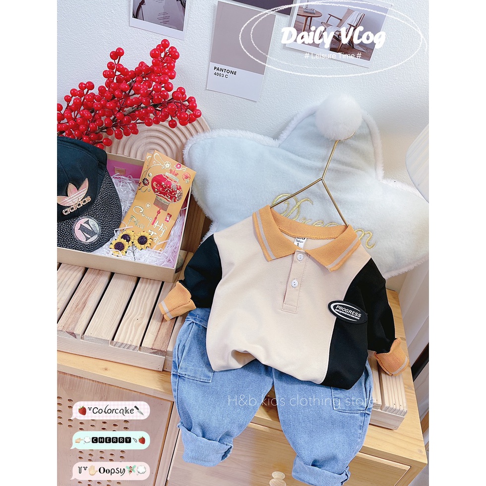 Bộ cổ bẻ phối màu cực tây bé trai