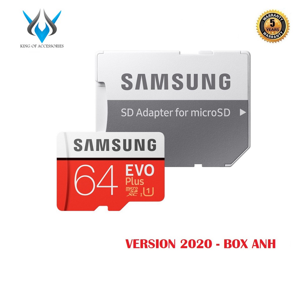 Thẻ nhớ MicroSDXC Samsung Evo Plus 64GB U1 2K R100MB/s W20MB/s - box Anh New 2020 (Đỏ) + Kèm Adapter