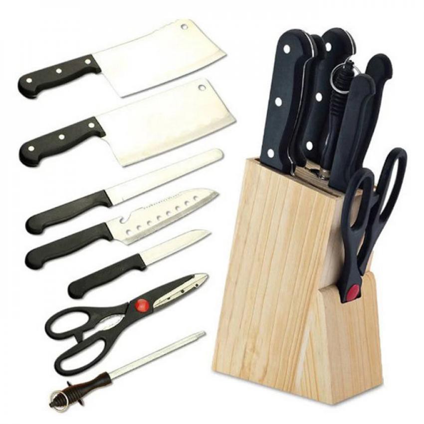 Bộ dao kéo làm bếp 8 món Inox không gỉ có hộp đựng bằng gỗ