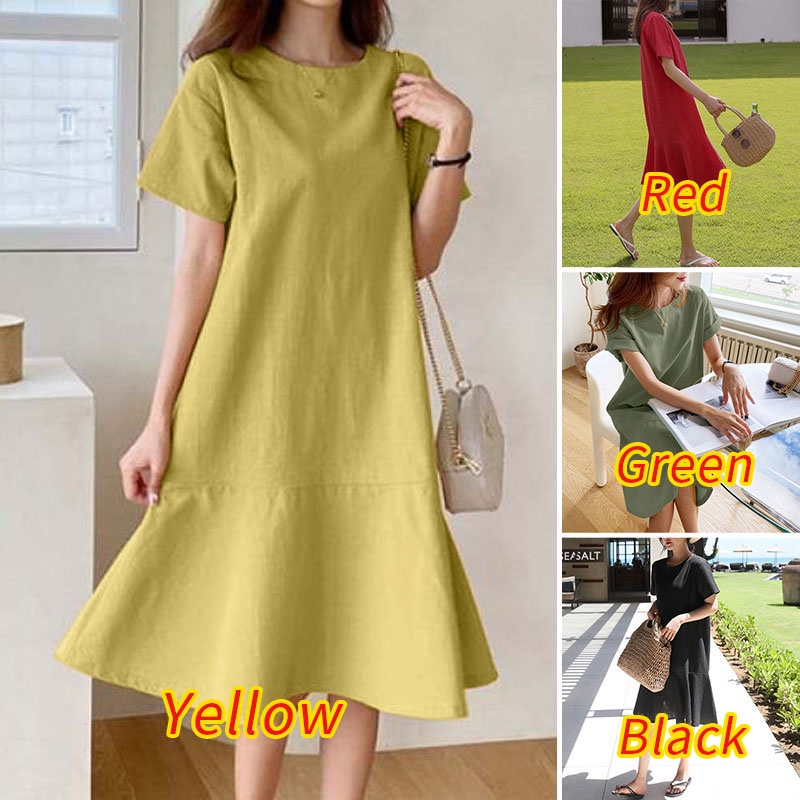 Đầm midi ZANZEA tay ngắn cổ tròn dáng rộng thời trang dành cho nữ