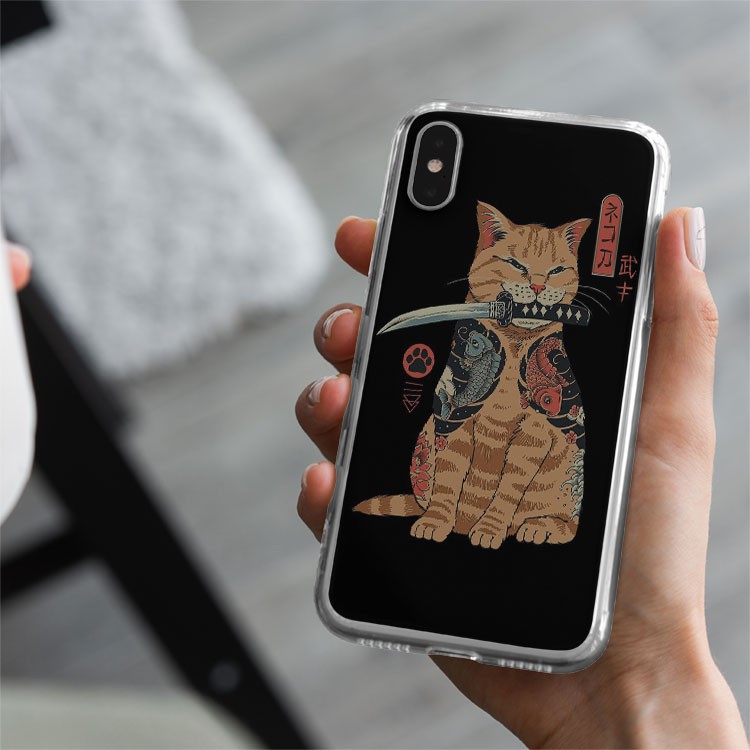 Ốp Lưng mèo hiếm lạ ốp IP chú mèo samurai xăm trổ cực đẹp dành cho Iphone 5 đến 12 promax CAT20210010