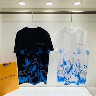 Thời trang mới màu nước L-gradient logo in ấn giản dị cổ tròn tay ngắn áo phông nam và nữ cùng một phong cách