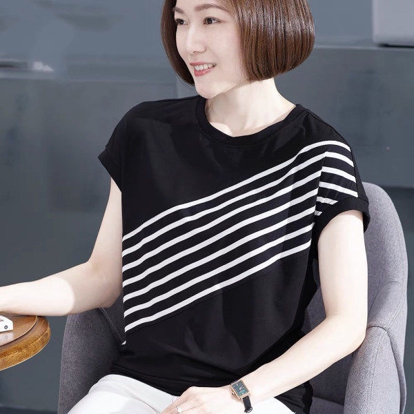Áo Thun Tay Ngắn Cổ Tròn Dáng Rộng Thời Trang Cho Phụ Nữ Trung Niên