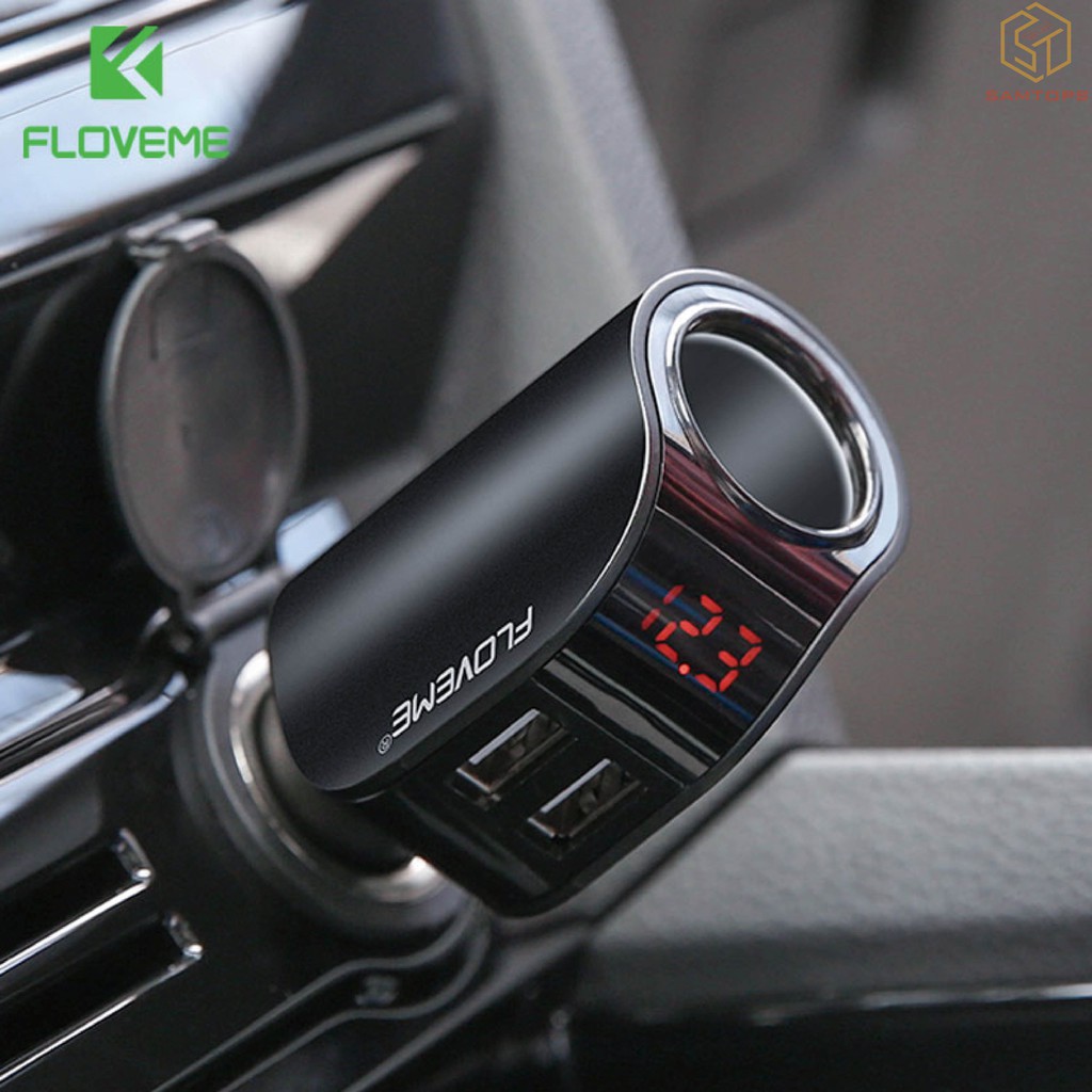 Tẩu Sạc FLOVEME Hai Cổng USB Có Màn Hình Hiển Thị Kỹ Thuật Số Cho Xe Hơi