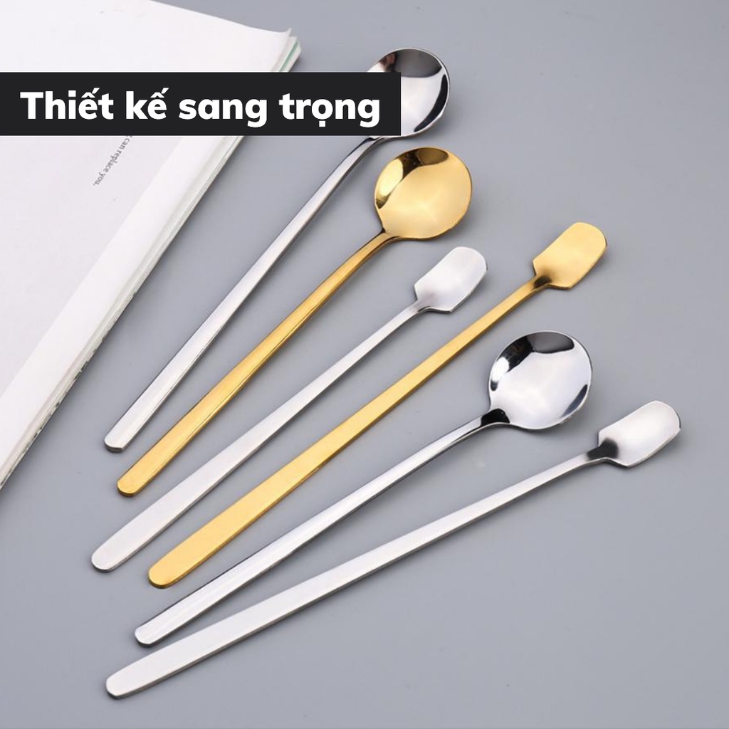 Thìa inox vàng muỗng pha cà phê pha trà sang trọng kiểu dáng hiện đại tinh tế chiều dài 13 - 15 -17 cm