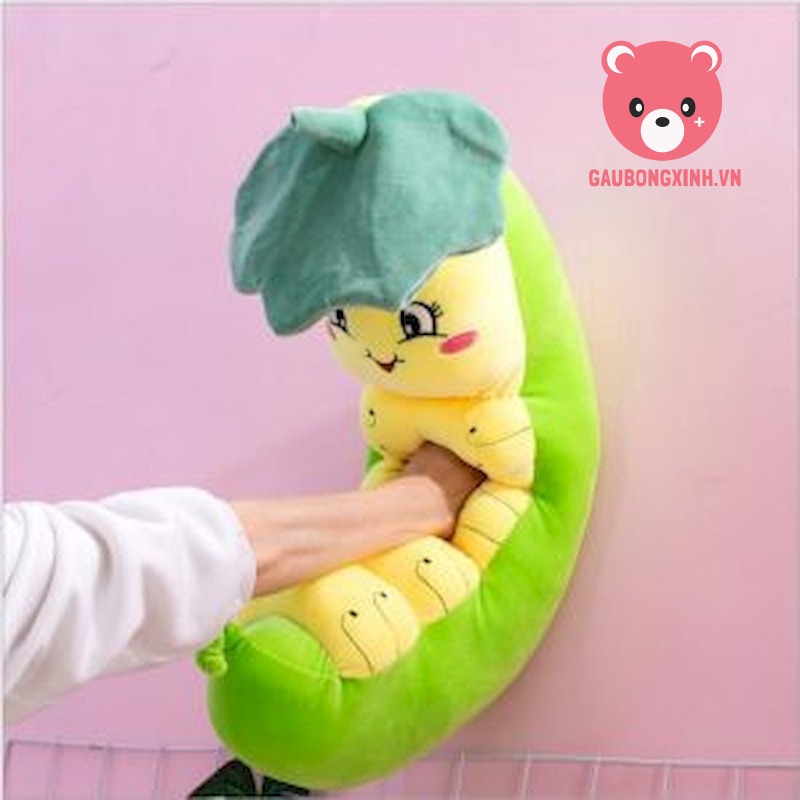 Gấu bông con sâu xanh cute size 1m2, chú nhộng đội nón lá dễ thương, gối ôm cho bé hàng đẹp