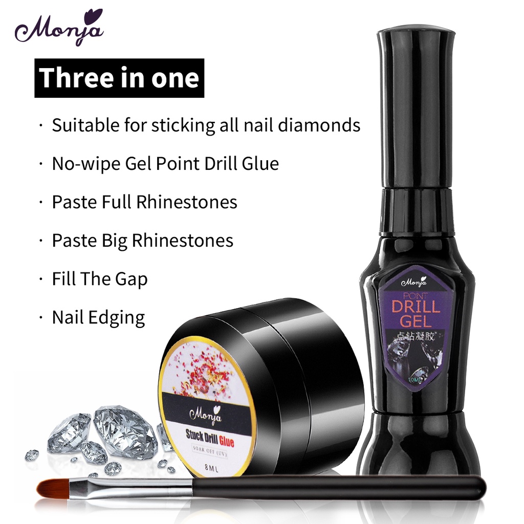 MONJA Bộ phụ kiện đính đá trang trí móng nghệ thuật gồm 3 món