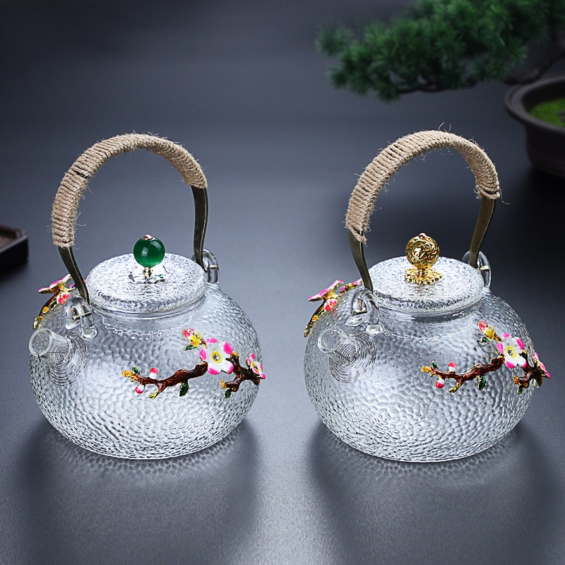 Ấm, Bình Thủy Tinh Pha Trà Hoa Có Lưới Lọc Inox Ở Miệng Vòi Dung Tích 700 ml