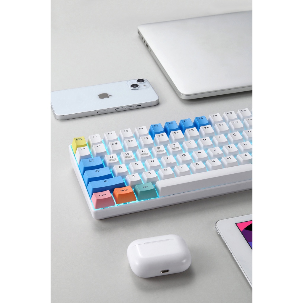Bàn Phím Cơ Không Dây Bluetooth RF84 Keycap PBT Led RGB Blue Switch Layout 84 Phím Cao cấp Laptop PC Mac Tablet