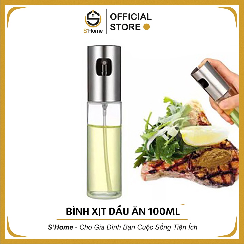 Bình Xịt Dầu Ăn ❤️S'Home❤️ Bình Xịt Dầu Ăn Phun Sương, Chai Thủy Tinh 100ml, Siêu Tiết Kiệm, Tiện Dụng- SH19