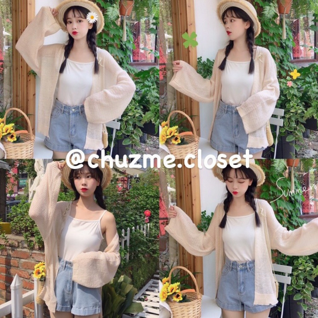 Áo Khoác Cardigan Đi Biển / Áo Khoác Ngoài Len Tăm Ống Tay Rộng